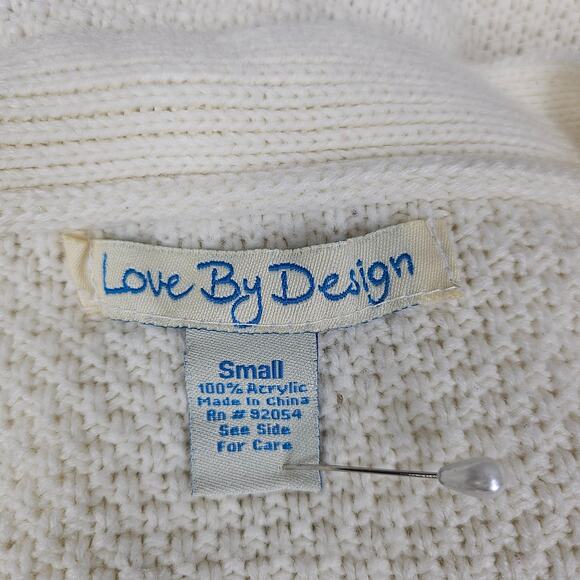 LOVE BY DESIGN WOMEN'S CREAM CABLE KNIT CARDIGAN FRONT POCKETS – SIZE SMALL - Picture 6 of 9
